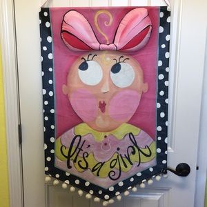 Painted canvas ‘It’s A Girl’ for front door or hospital door birth announcement